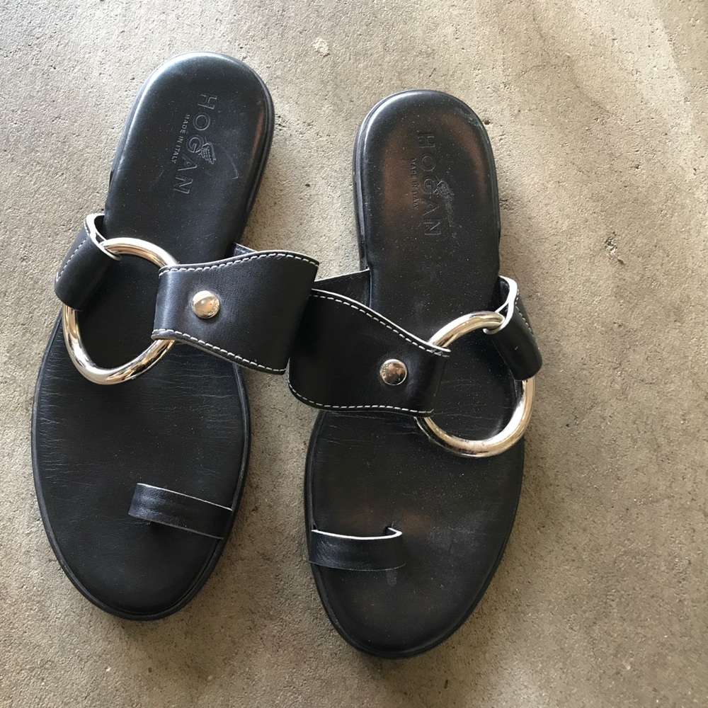 HOGAN size 8 black sandals